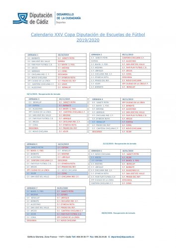 Calendario XXV Copa Diputación Escuela de Fútbol